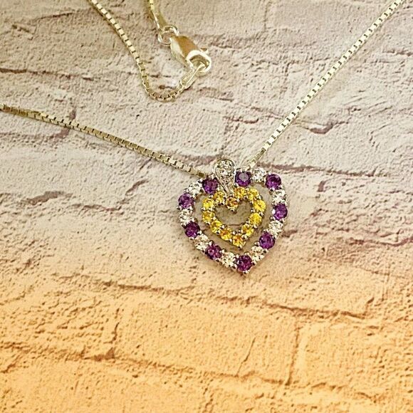 Sterling Silver Colored Cz Heart Necklace - Picture 4 of 6